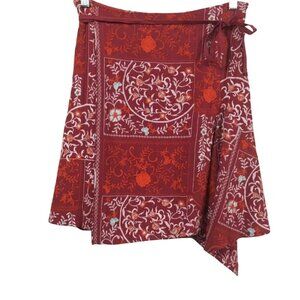 Anthropologie Red White Embroidered Faux Wrap Tie Waist  Coastal Cowgirl Skirt 6